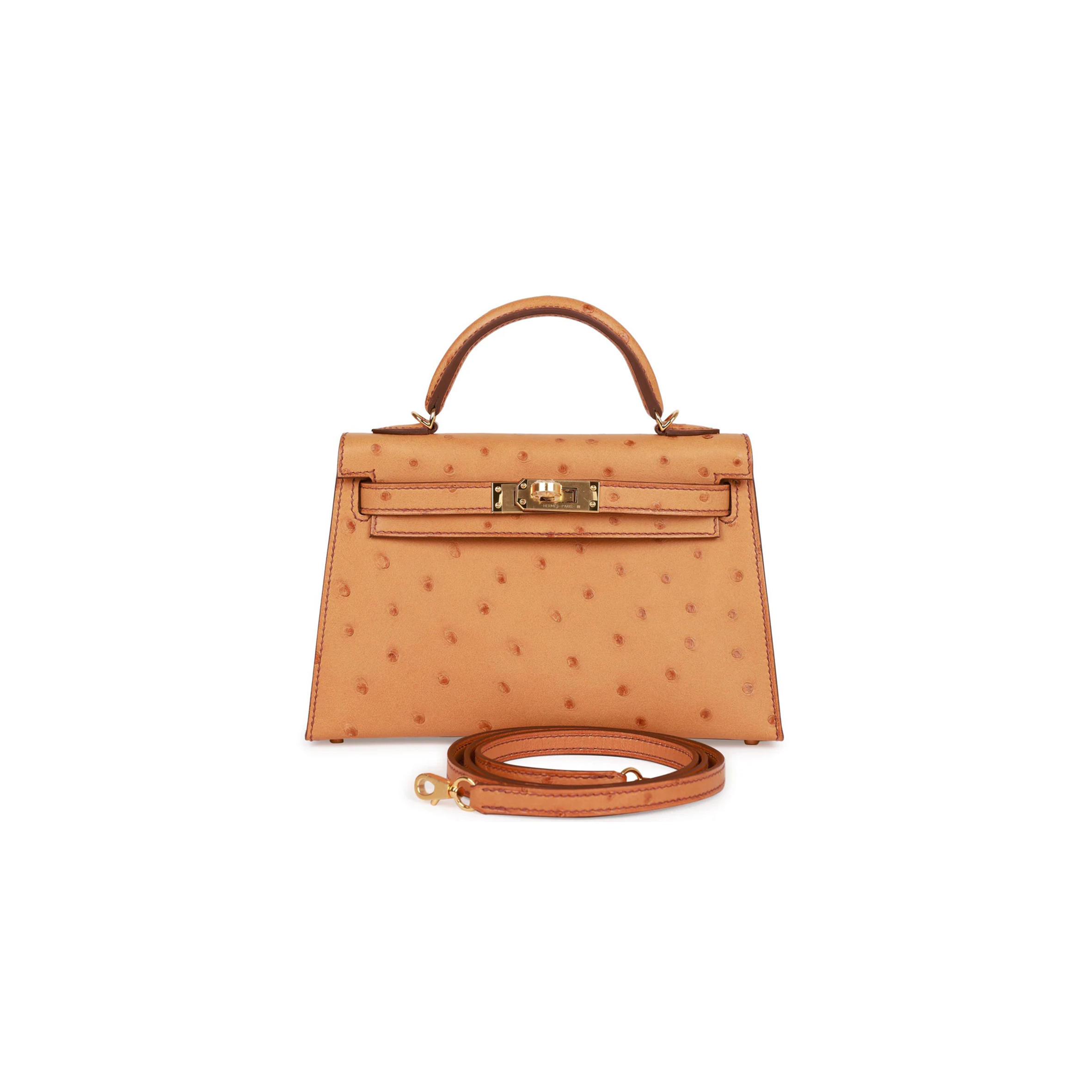 H**mes master mini kelly ii gold ostrich gold hardware (19*12*5.5cm)